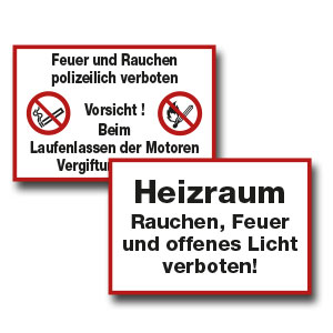 Hinweise für Heizung, Garage und gefährliche Räume