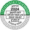 Prüfplakette geprüft nach DIN EN 15635. einjährig 23/24