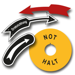 Drehrichtungspfeile und NOT-AUS